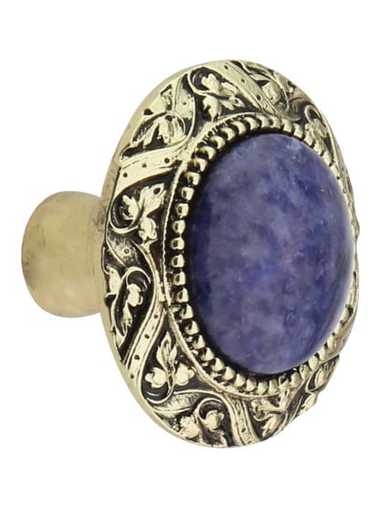 Victorian Cabinet Knob Inset with Blue Sodalite - 1 5/16 inch Diameter in Brite Brass.